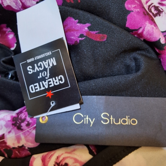 NWT CITY STUDIO FLORAL CAP SLEEVE JEWEL NECK ABOVE KNEE FIT + FLARE PARTY DRESS - Picture 9 of 13